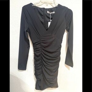 MORNING MIST black all over rushed bodycon dress-S